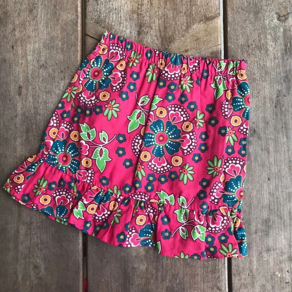 Chez Ami Patsy Aiken Girls Skirt Size‎ 5 Plum Floral Print Twill Elastic Waist